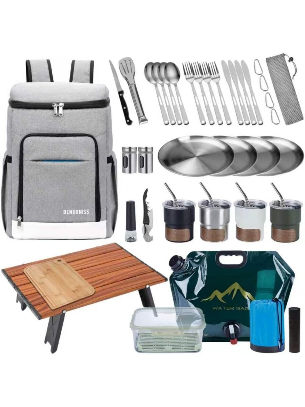15-in-1 Picnic Backpack Set with Table, Waterproof Blanket & Utensils for
